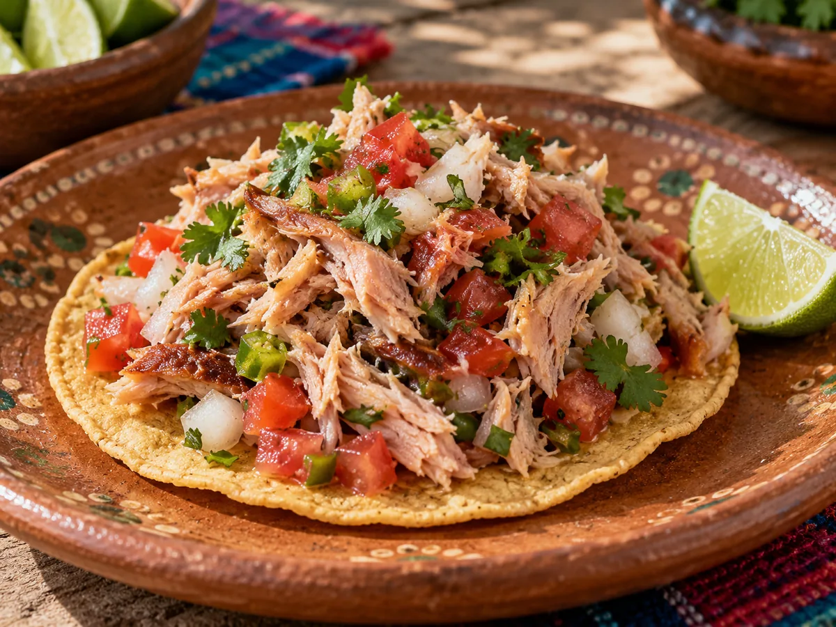 Ceviche de marlín ahumado: Ceviche fresco preparado con marlín ahumado, jitomate, cebolla y limón, especialidad costera de Todos Santos.