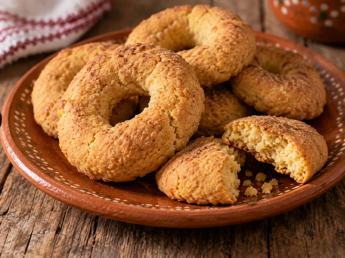 Coricos de Mocorito: Rosquillas crujientes de masa de maíz y piloncillo o azúcar, galleta tradicional del norte de Sinaloa.