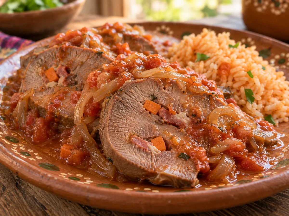 Lengua mechada de Tequisquiapan: Lengua de res mechada con tocino y verduras, cocida lentamente y realzada con vino blanco de la región.