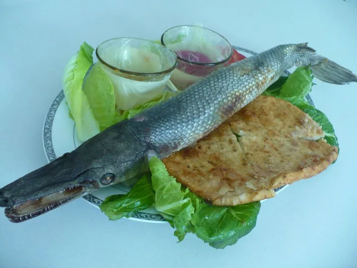Pejelagarto asado: Pescado endémico de Tabasco asado al carbón y servido deshebrado con chile amashito.